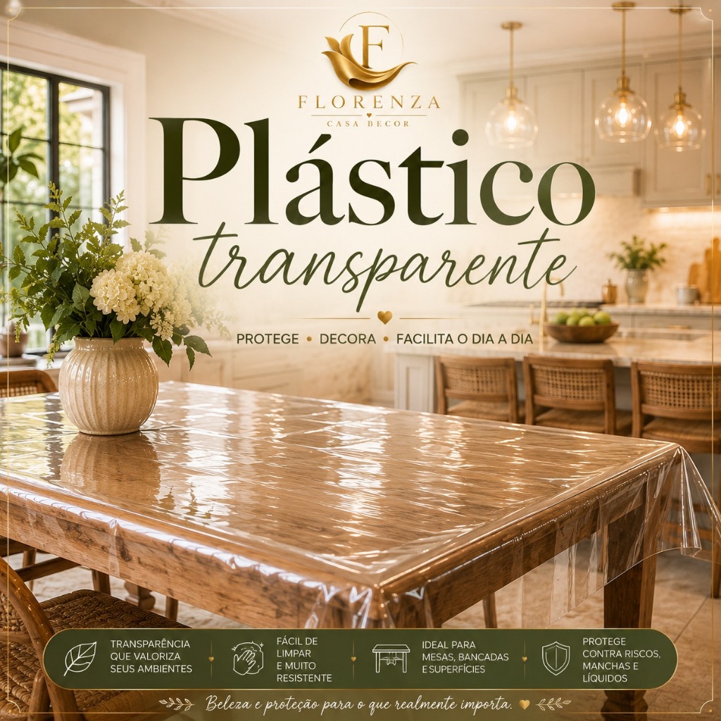 Toalha de Mesa Ultra Grossa Plástica Transparente e Impermeável -  Forro de PVC de 4 a 12 Lugares
