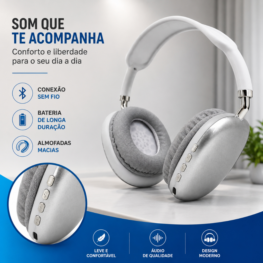Fone de Ouvido Bluetooth sem fio Wireless Headset Cancelamento de Ruído Original
