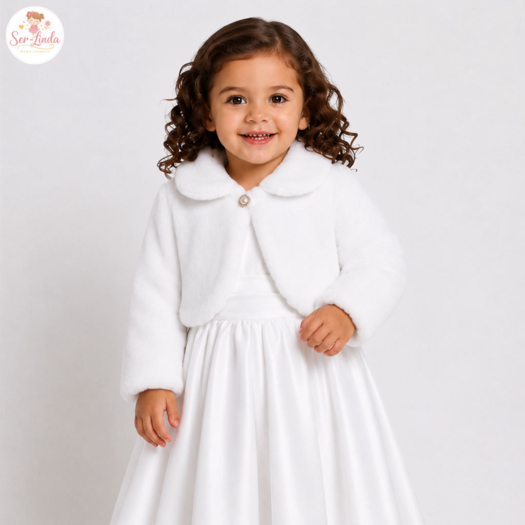 Bolero Infantil Plusher Pelinho Gola Casaco Blusinha Menina Festa Casual Fofo Casaquinho Estilo Luxo