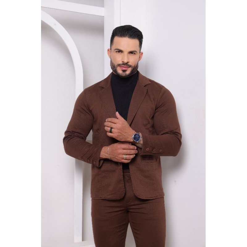 BLAZER MASCULINO MARROM CHOCOLATE SLIM FIT PREMIUM MODERNO ELEGANTE