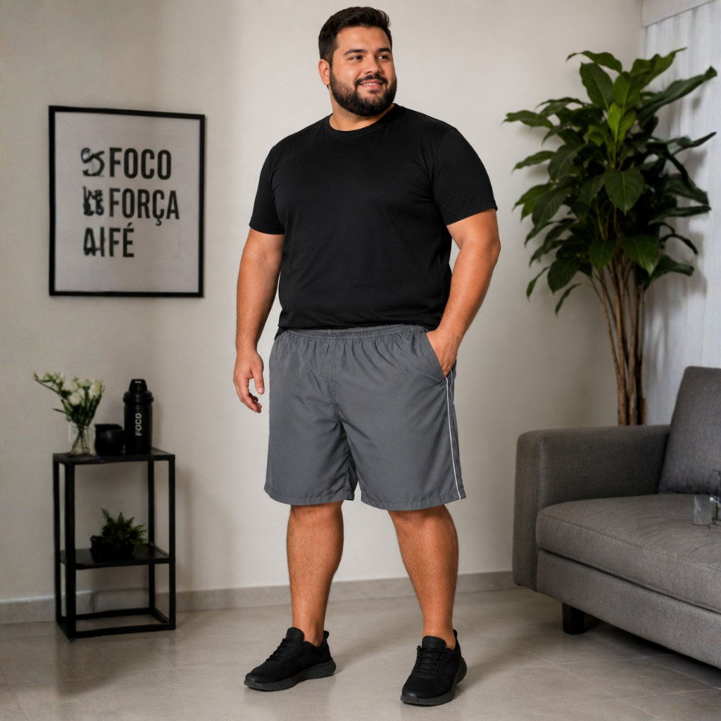Short Bermuda Plus Size Masculino Tactel com Elastano 3 Bolsos Praia Academia Lazer Confortável
