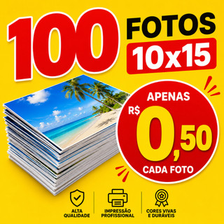 Fotos Reveladas Digital 10x15 Kit 100 Unidades Revelação de Fotos - Tipo Papel: Fotográfi…