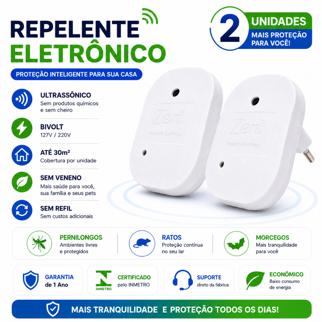 Kit 2 Repelente Zen Branco Ultrassonico