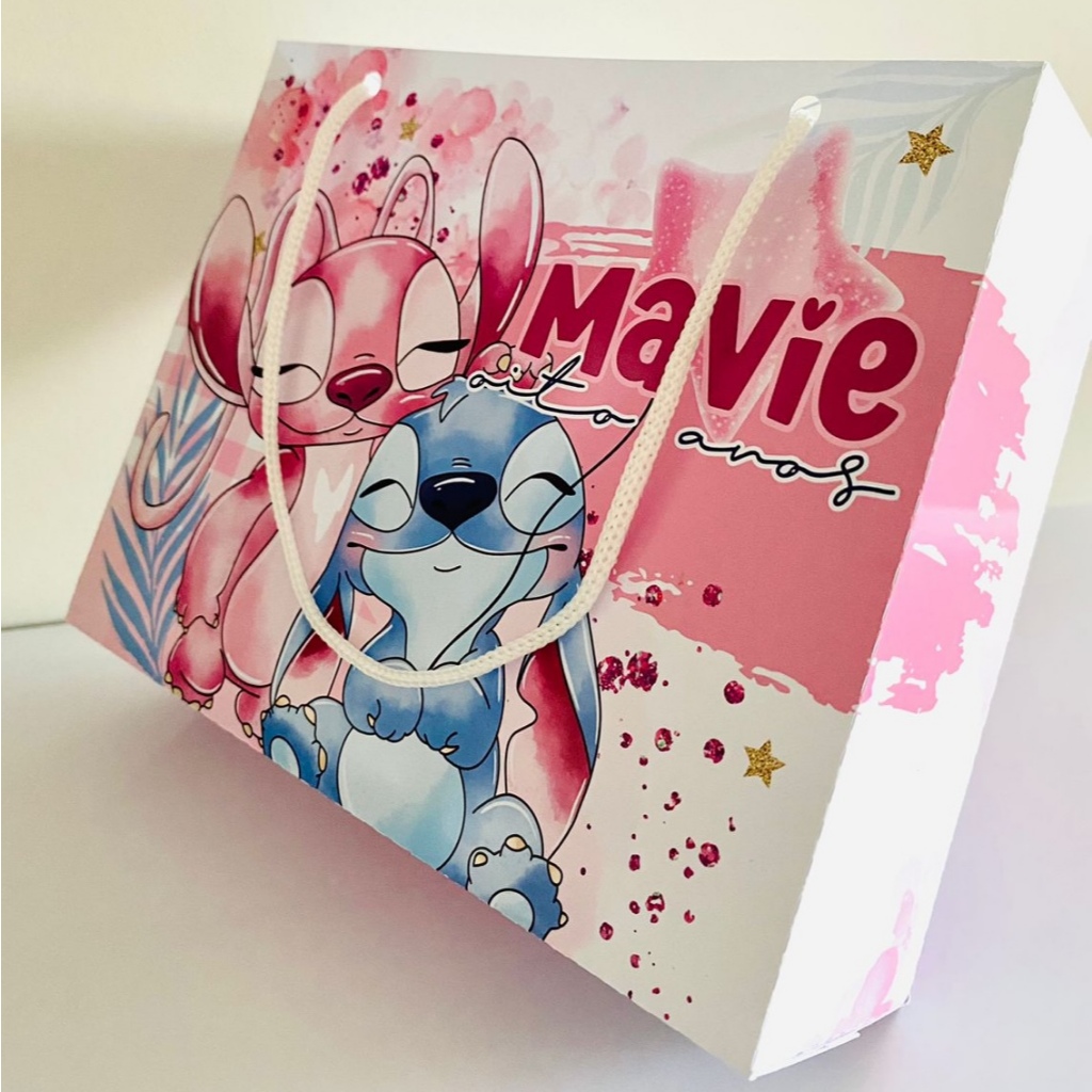 Lembrancinhas Angel e Stitch Kit Festa Sacolinhas Personalizadas 20 x 15 + Brindes