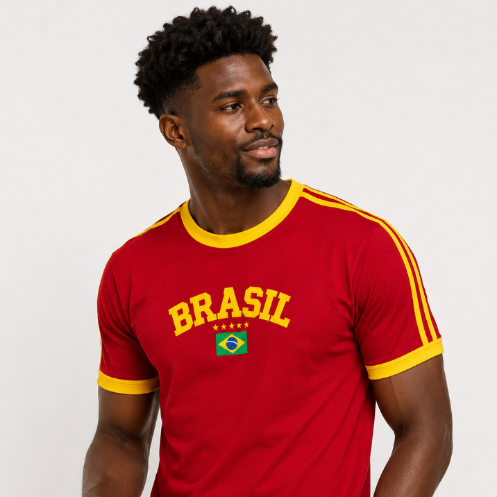 Blusa Da Bandeira do Brasil Bordada bandeira- Vermelha