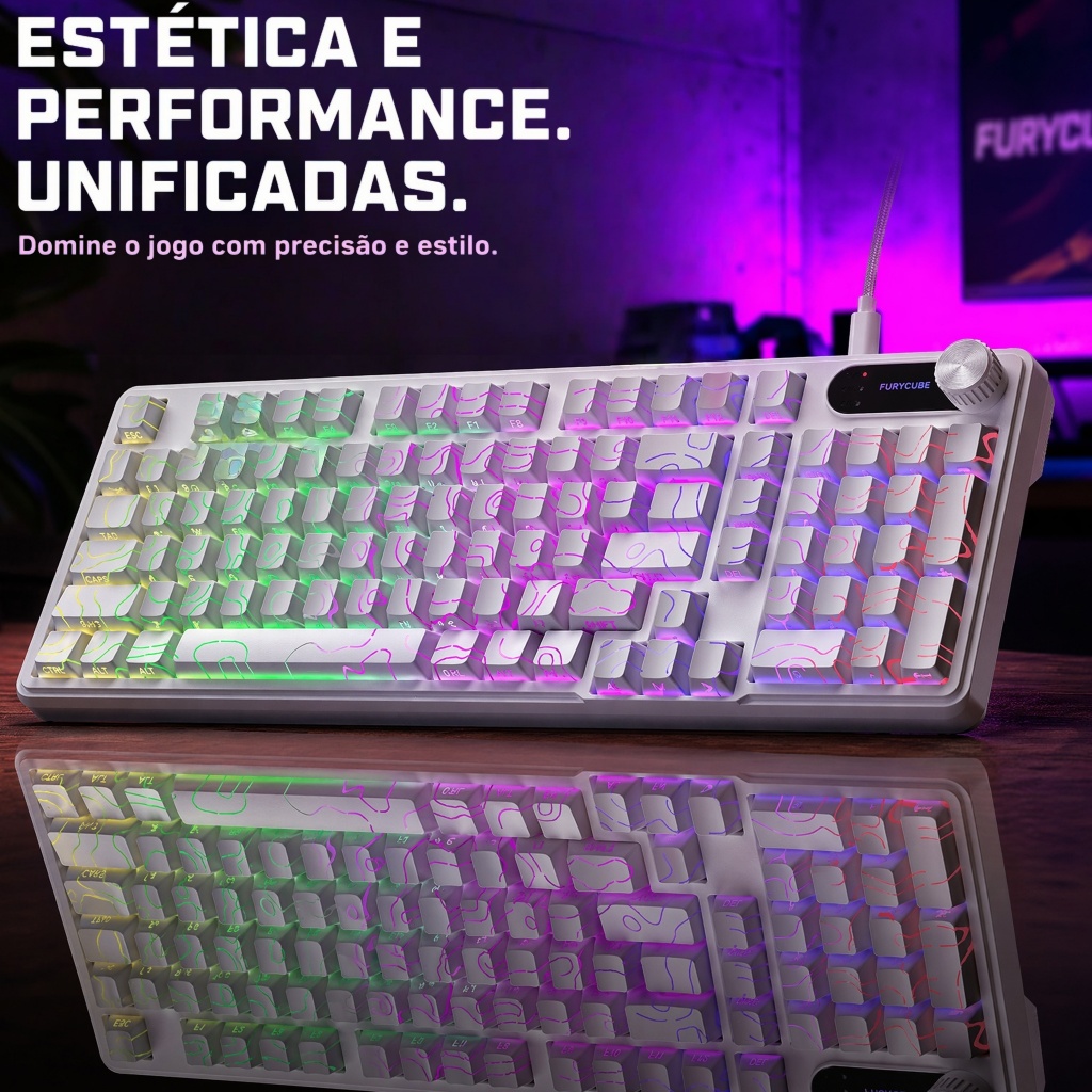 Teclado Gamer Semi Mecânico RGB Silencioso Teclas Macias para Escritório e Jogos