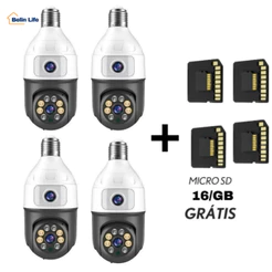 Kit 4 Câmeras Lâmpada 2 Lentes Wifi Giratória + 4 Micro SD 16GB