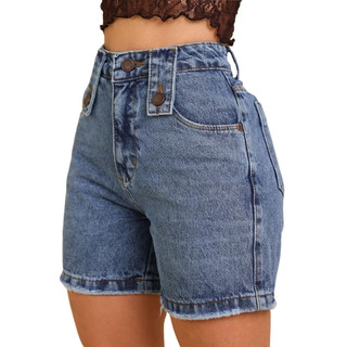 Short Pedalete Jeans Feminino Sem Lycra, Cintura Alta Detalhe No Cós, Revesst Jeans