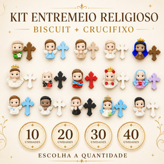 Kit Entremeios de Biscuit Religioso + Cruz – Monte seu Kit Personalizado Lembrancinhas Comunhão Crisma Religioso