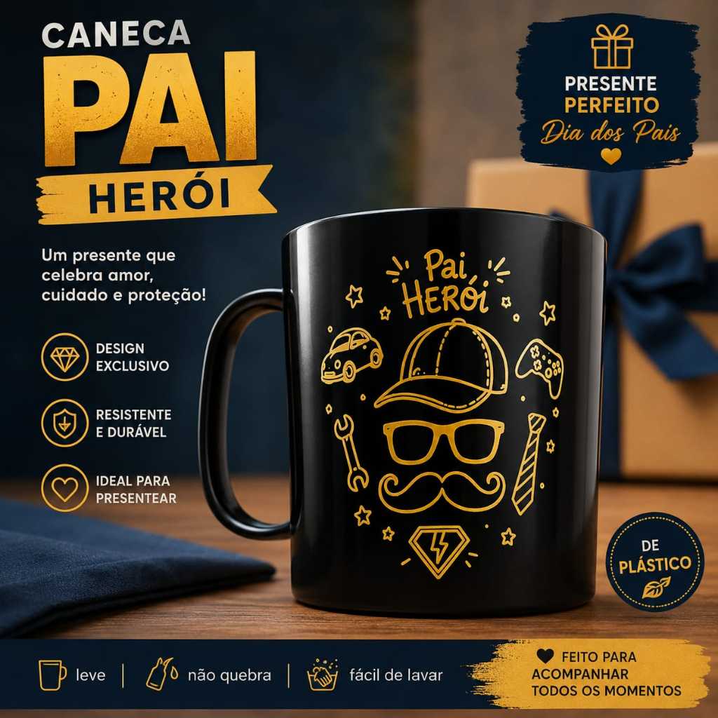 KIT DE 10/20/30 CANECAS FELIZ DIA DOS PAIS PLÁSTICA PRETA 400 ML COMEMORAÇÃO FESTAS LEMBRANCINHA
