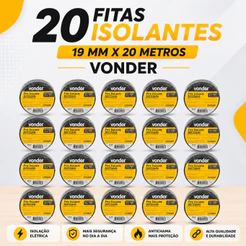20 Fitas Isolantes 19 mm x 20 Metros Preta Vonder Anti Chama