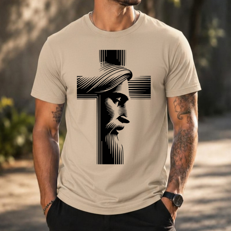 Camiseta Masculina De Cruz Estampa Cristã Fé Blusa Casual Algodão Confortável Estampada Hype Religiosa Gola Redonda