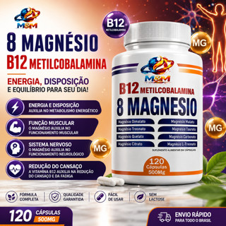 Metilcobalamina B12 + 8 Magnesio 120 OU 60 Capsulas QUELATO | DIMALATO | L-TREONATO | BISGLICINATO