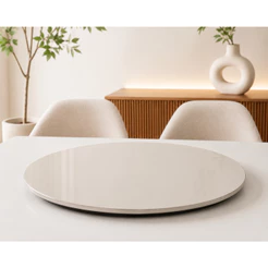 Prato Giratório Bandeja de Sobre Por Centro de Mesa 40cm Off White com Vidro