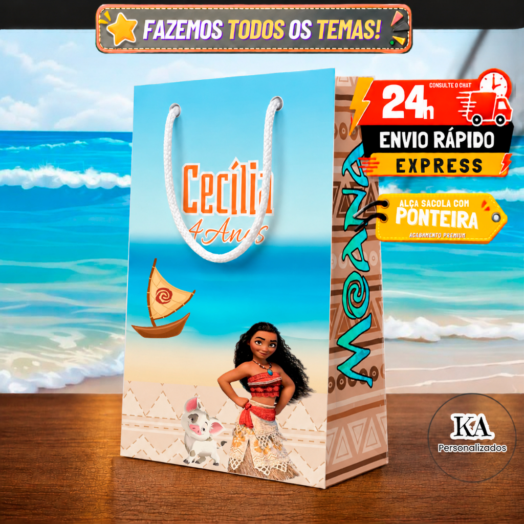 Sacolinhas Personalizadas Moana | Festa Infantil | Qualquer Tema | Nome e Idade | Envio Rápido 24h