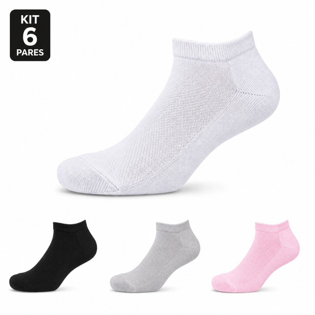 Kit 6 Pares Meia Feminina Algodão Cano Curto Conforto Diário