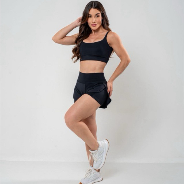 conjunto fitnes  SHORT DUPLO , short compressão feminino top+short duplo 2 em 1 conjunto de academia