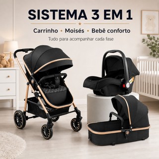 Carrinho de Bebê Luxuoso 3 em 1 com Moisés e Bebê Conforto – Seguro, Confortável e o Preferido das Mamães！