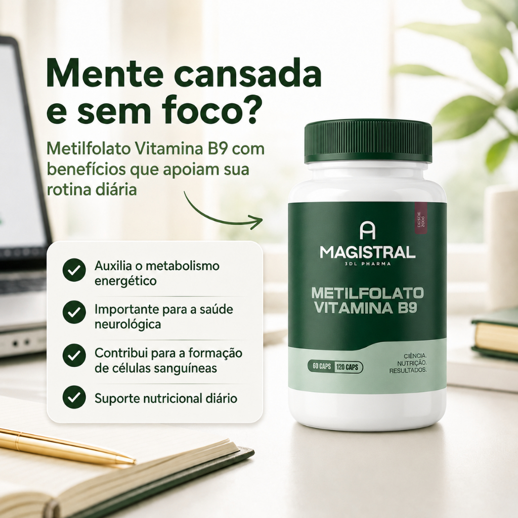 Metilfolato 500 ou 1000mcg Original Vitamina B9 Com LAUDO A Magistral Suplementos Vitaminas — imagem 2 de 2