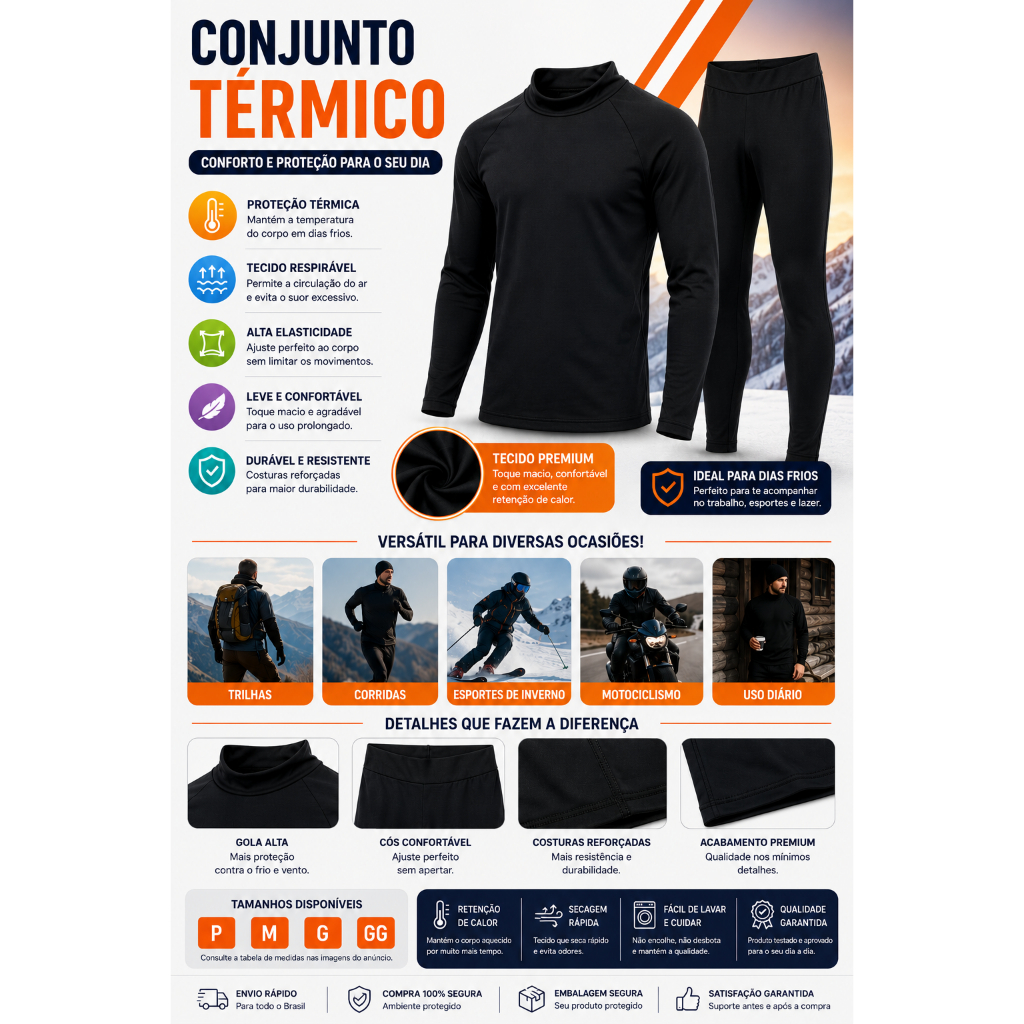 Conjunto Térmico Kit Blusa Proteção Uv 50 + Calça Térmica Inverno Segunda Pele Confortável