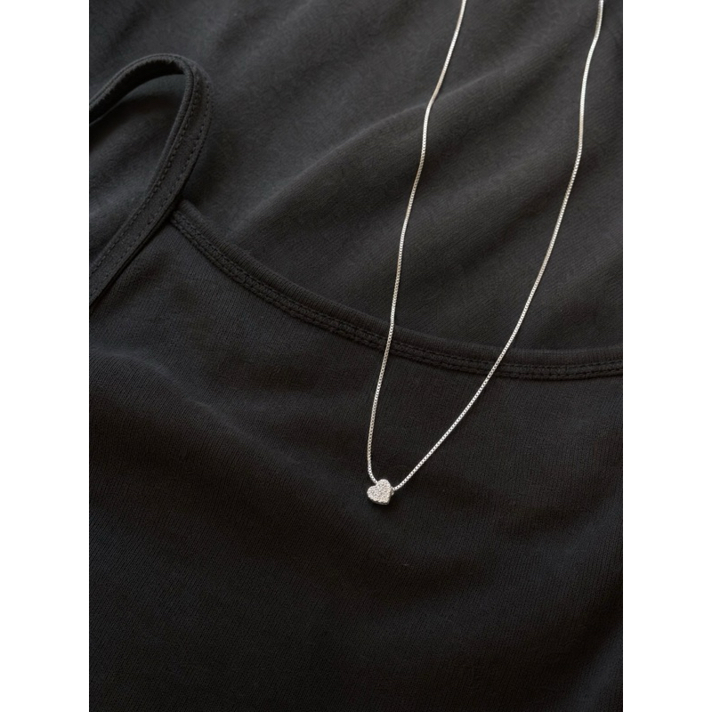 Colar Feminino Coração Cravejado Zircônia Corrente Clavícula Gargantilha Delicada Romântico Prateado Luxo Presente