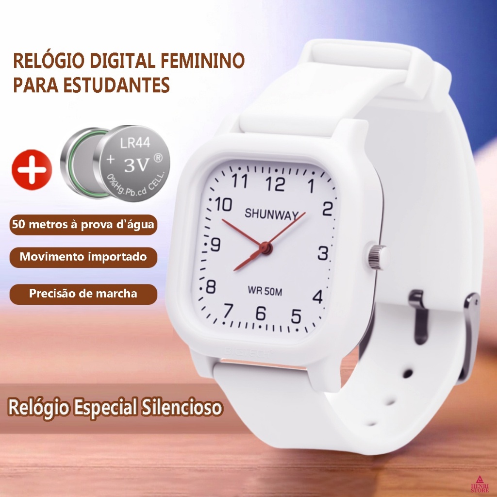 Relógio Quadrado Elegante Feminino Com Números Árabes Pulseira De Silicone E Mostrador Esportivo