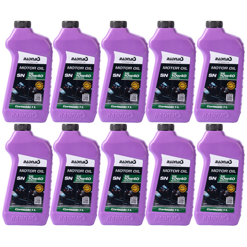 Kit 10L Óleo De Motor 10W40 API SN Sintético Radnaq 1 Litro