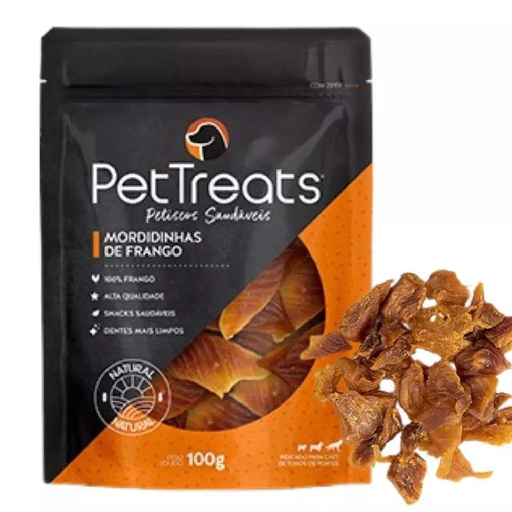 PETISCO NATURAL - PEITO DE FRANGO DESIDRATADO - MORDIDINHAS DE FRANGO PET TREATS