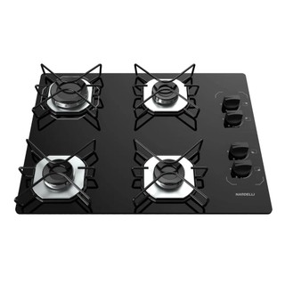 Cooktop Fogatti à Gás Ori 4 Bocas Vidro Preto Flange Inox Bivolt - Acendimento automático