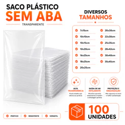 Saco Plástico Transparente 100un Sem Aba PP Para Lembrancinhas Joias Embalagens Brindes