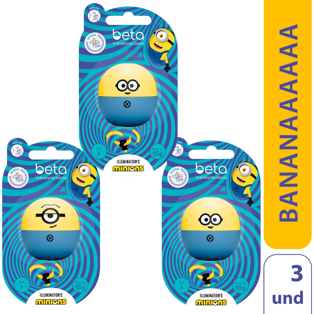 Kit 3 Hidratante Labial Beta Minions Aroma Banana - Sortido