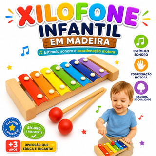 Brinquedo Terapêutico Xilofone Infantil em Madeira – Estímulo Sonoro E Coordenação Motora