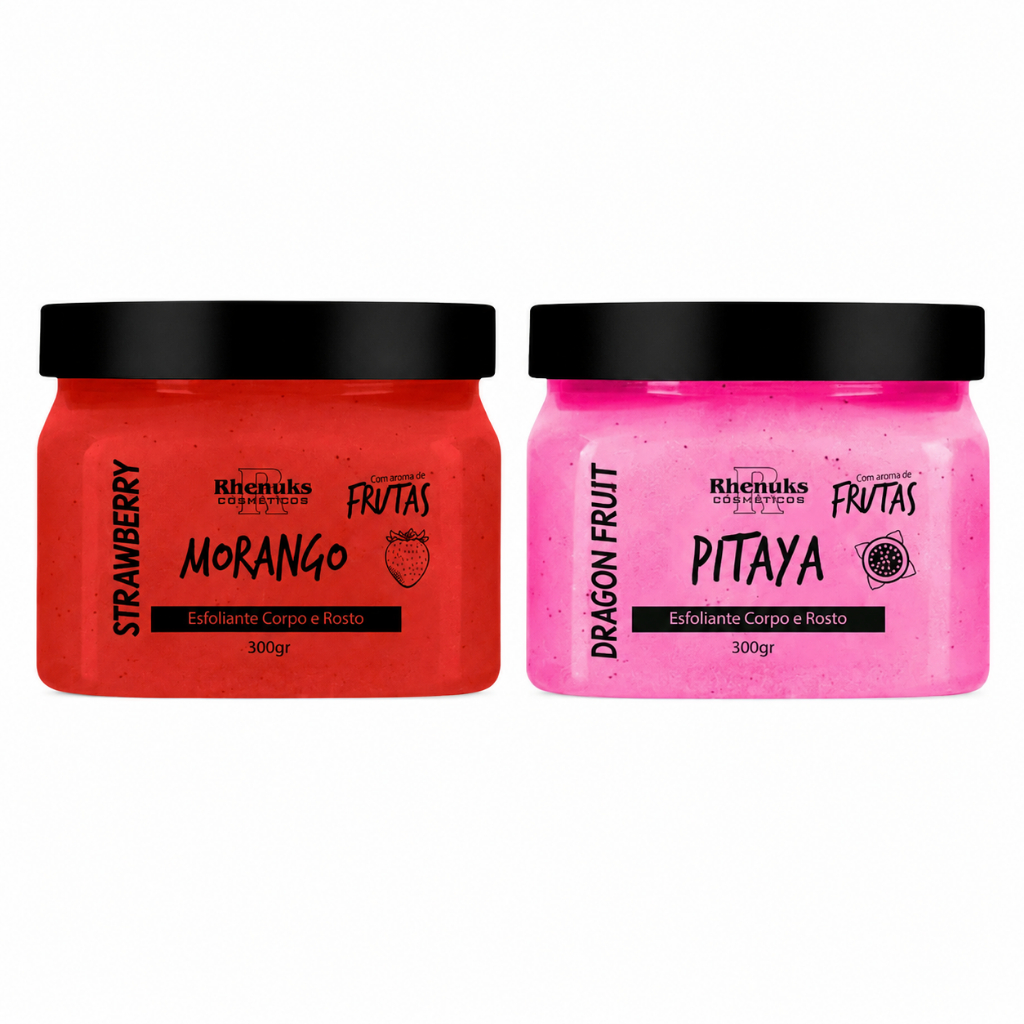 Kit 2 Esfoliante Corporal E Facial Rhenuks Morango E Pitaya 300g