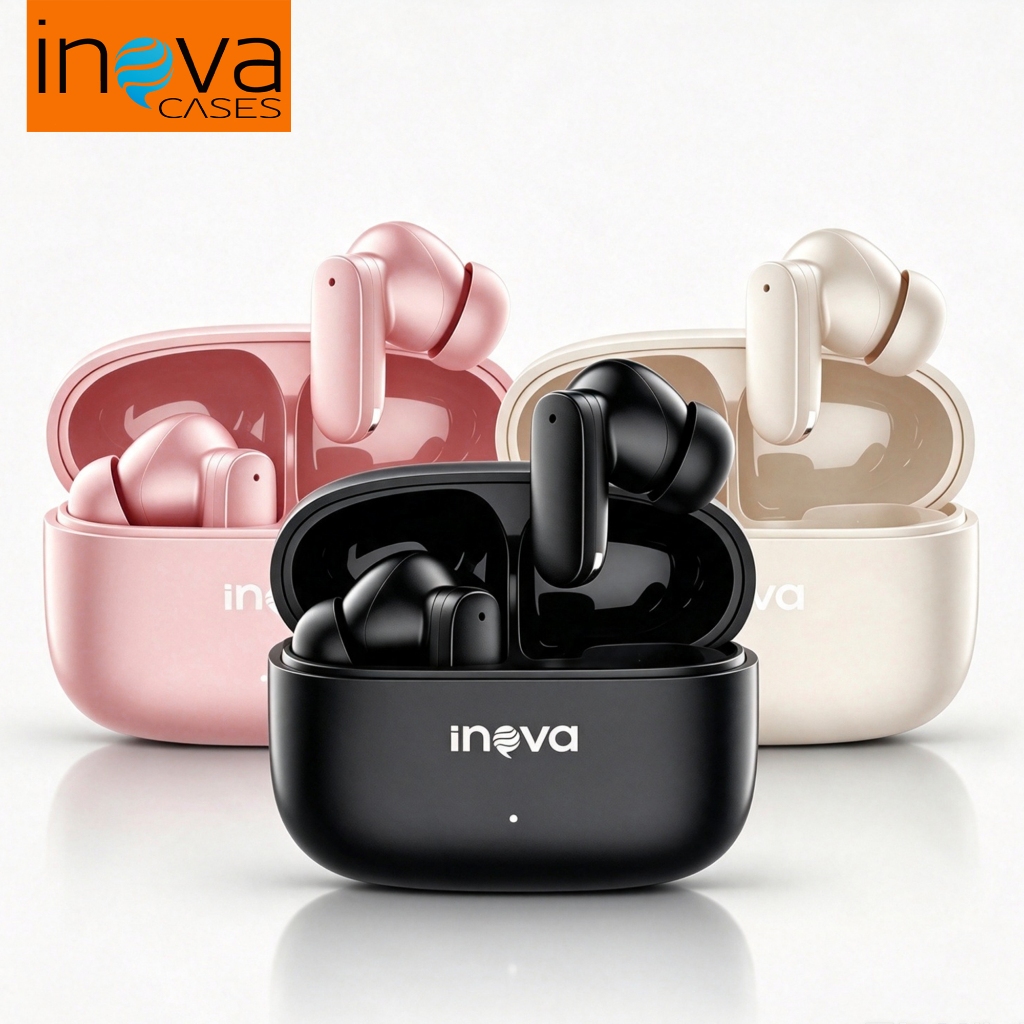 INOVA Fone de Ouvido Sem Fio Bluetooth V6.0 TWS Controle por Toque, 6 Microfones, ANC+ENC Redução de Ruído em Chamadas