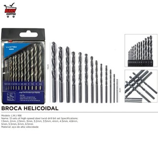Jogo de Brocas Aço Rápido HSS para Metal Madeira Kit 13 Peças Helicoidal Profissional