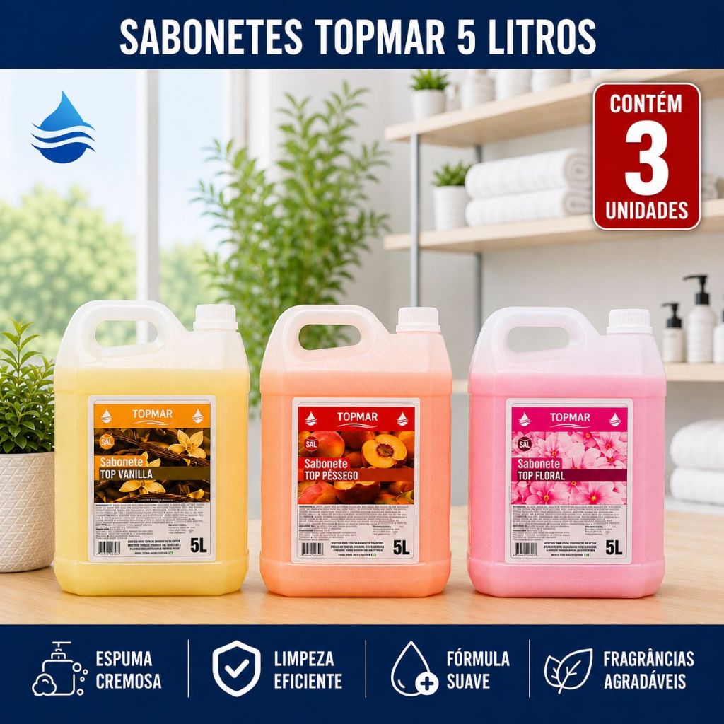 kit c/ 3 Sabonetes Líquidos Perolizados  TOPMAR - 5 litros