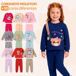 Kit Com 4 Peças Roupa Infantil Menina de Moletom Peluciado - Conjuntos Quentinhos E Estilosos Feminino Inverno Frio