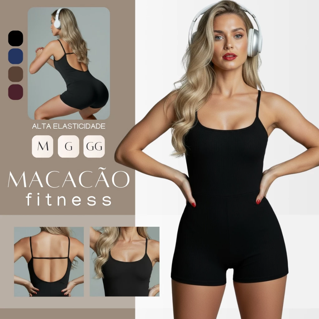 Macaquinho Feminino Fitness Top Alça Suplex Fitness Academia Modelador Costas Nua M , G e GG