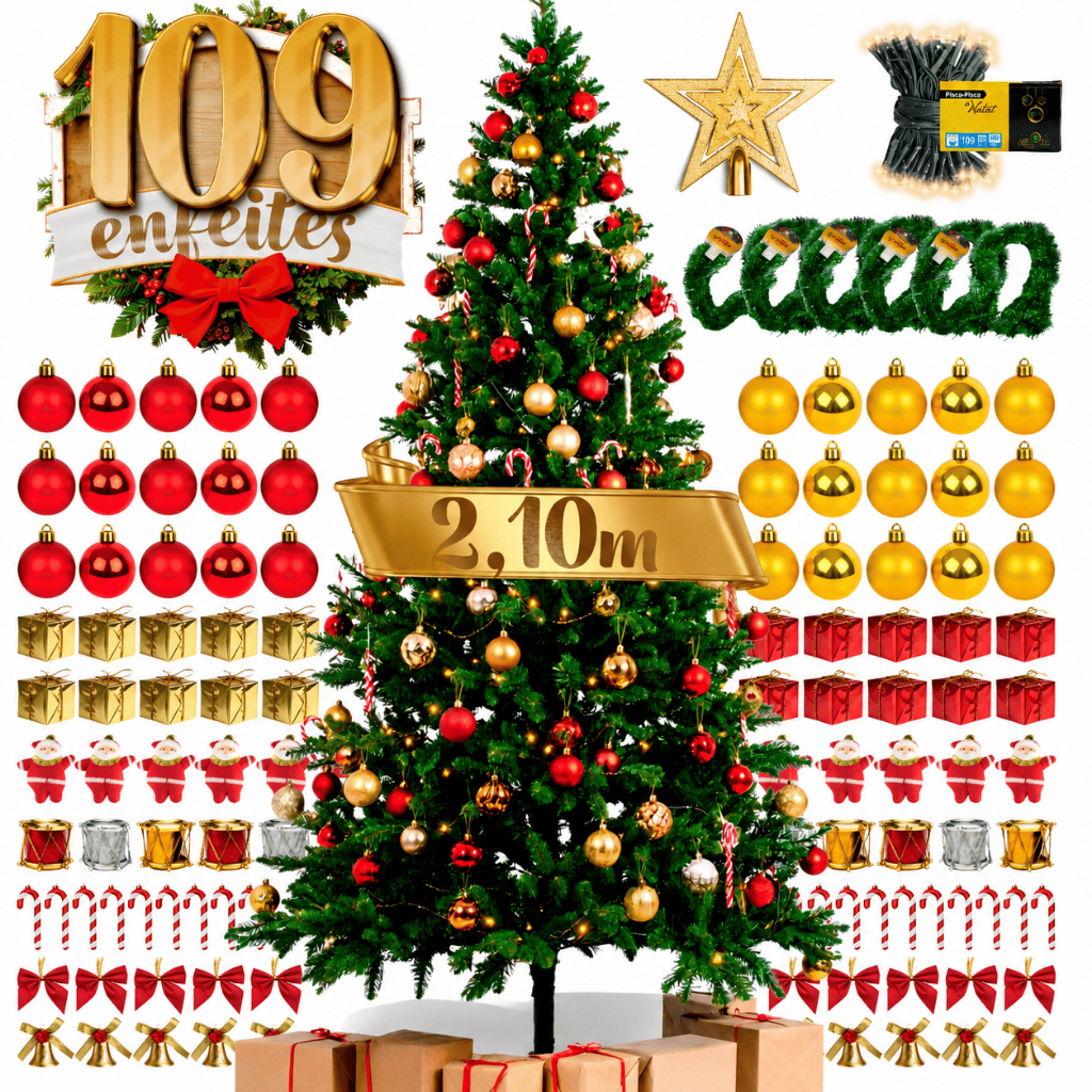 Árvore Natal Completa Kit Decoração Enfeites 150cm 180cm 210cm Grande Cheia Verde Nevada Pisca LED
