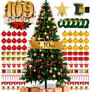 Árvore Natal Completa Kit Decoração Enfeites 150cm 180cm 210cm Grande Cheia Verde Nevada Pisca LED