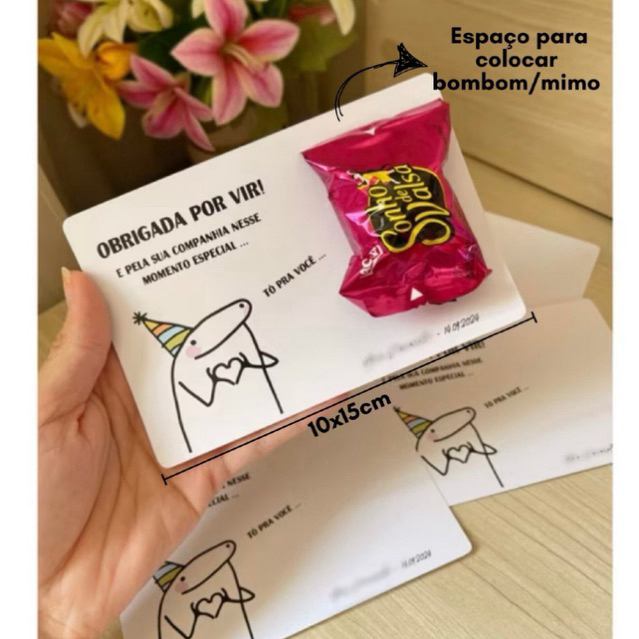 Cartão Flork Personalizado para Lembrancinhas e Mimos (Aniversários, Despedidas, Agradecimento) NÃO ACOMPANHA BOMBOM