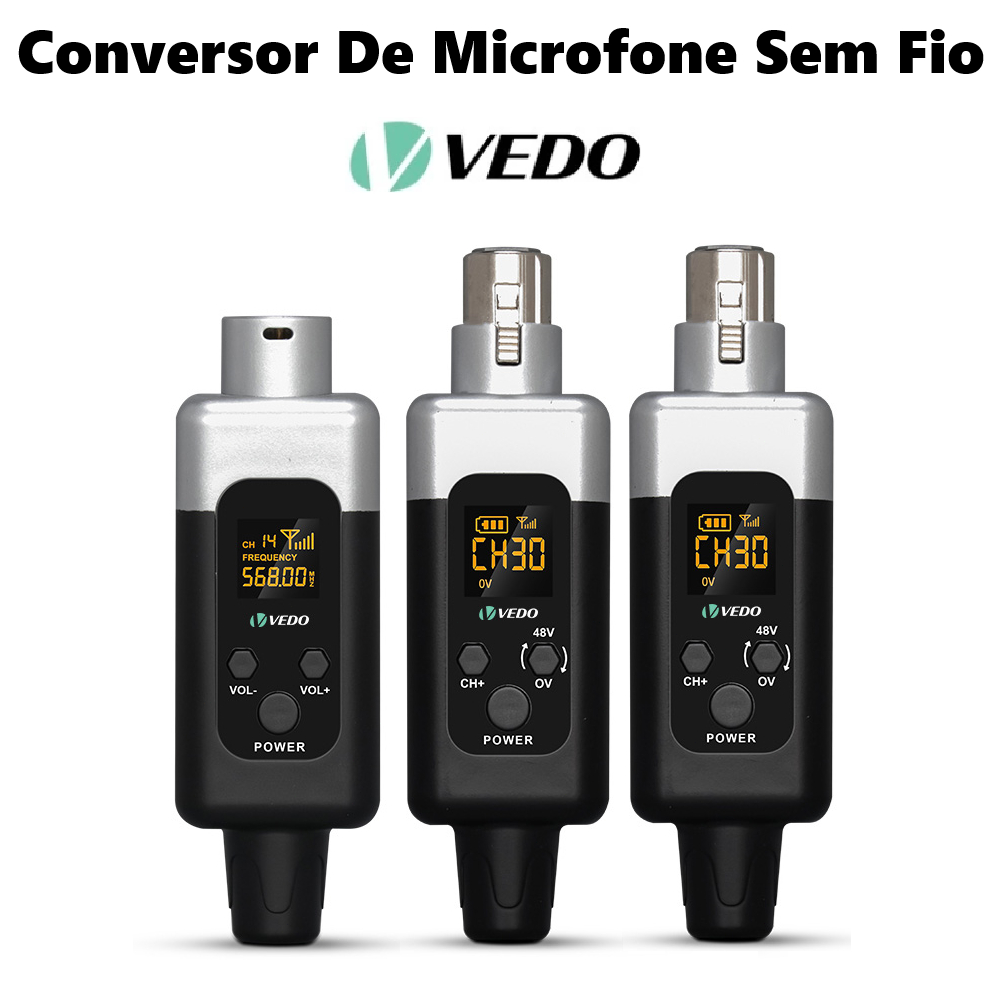 VEDO Conversor De Microfone Sem Fio 3 em 1 Alcance de 50m Áudio 48kHz para Lives e Vlogs