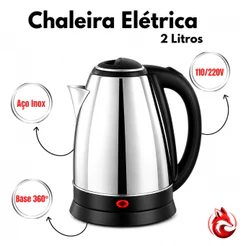 Chaleira Elétrica 2l Litros Térmica de Aço Inox com Desligamento Automático