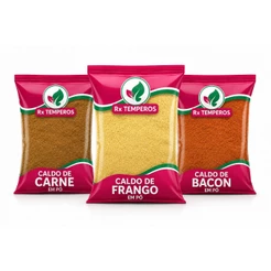 Kit 3 Caldos em Pó 1kg Cada – Bacon, Carne e Galinha – Total 3kg