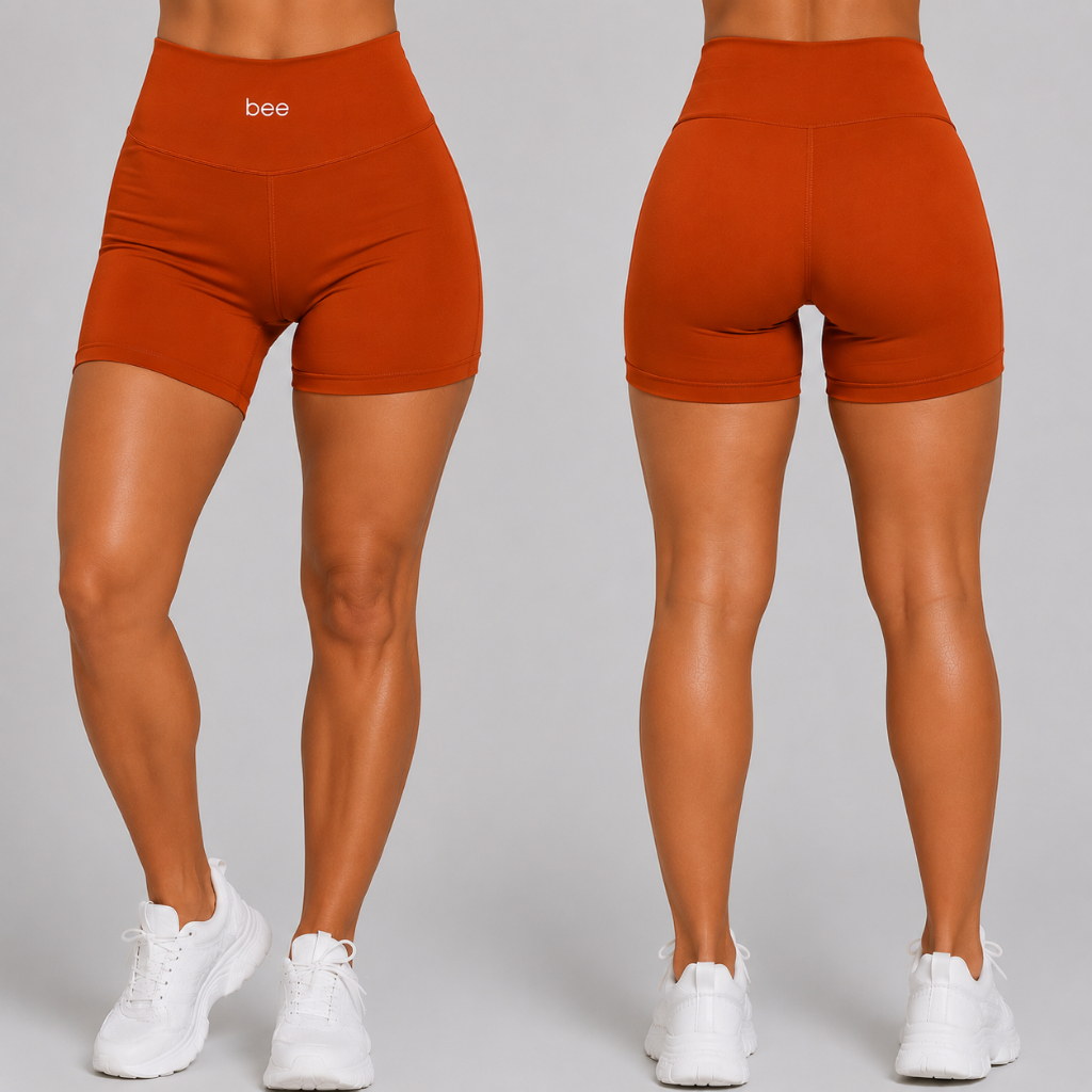 Roupa de Academia Feminina Short Cós Alto Zero Transparência Fitness Bee Modelador Corrida Musculação Yoga Treino