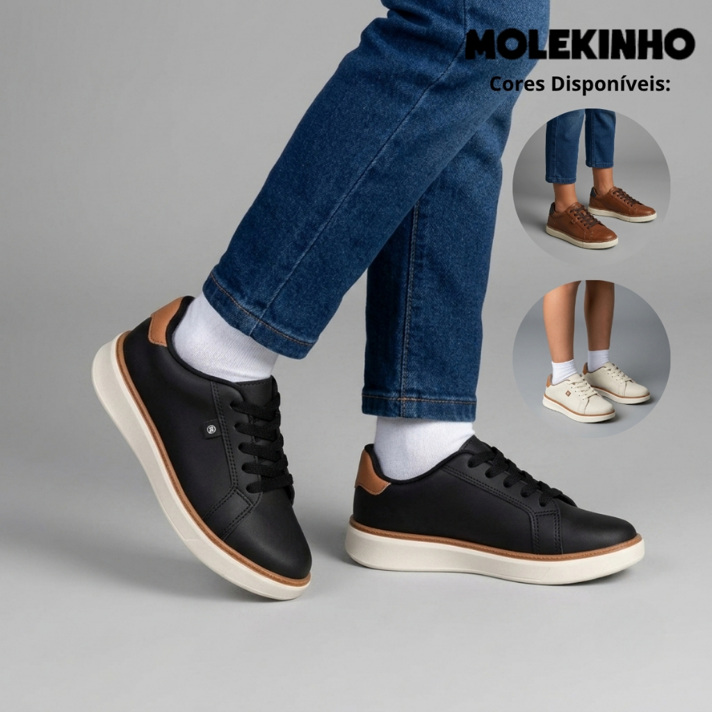 Tênis Molekinho Casual Masculino Infantil Confortável com Cadarço para Dia a Dia Escolar