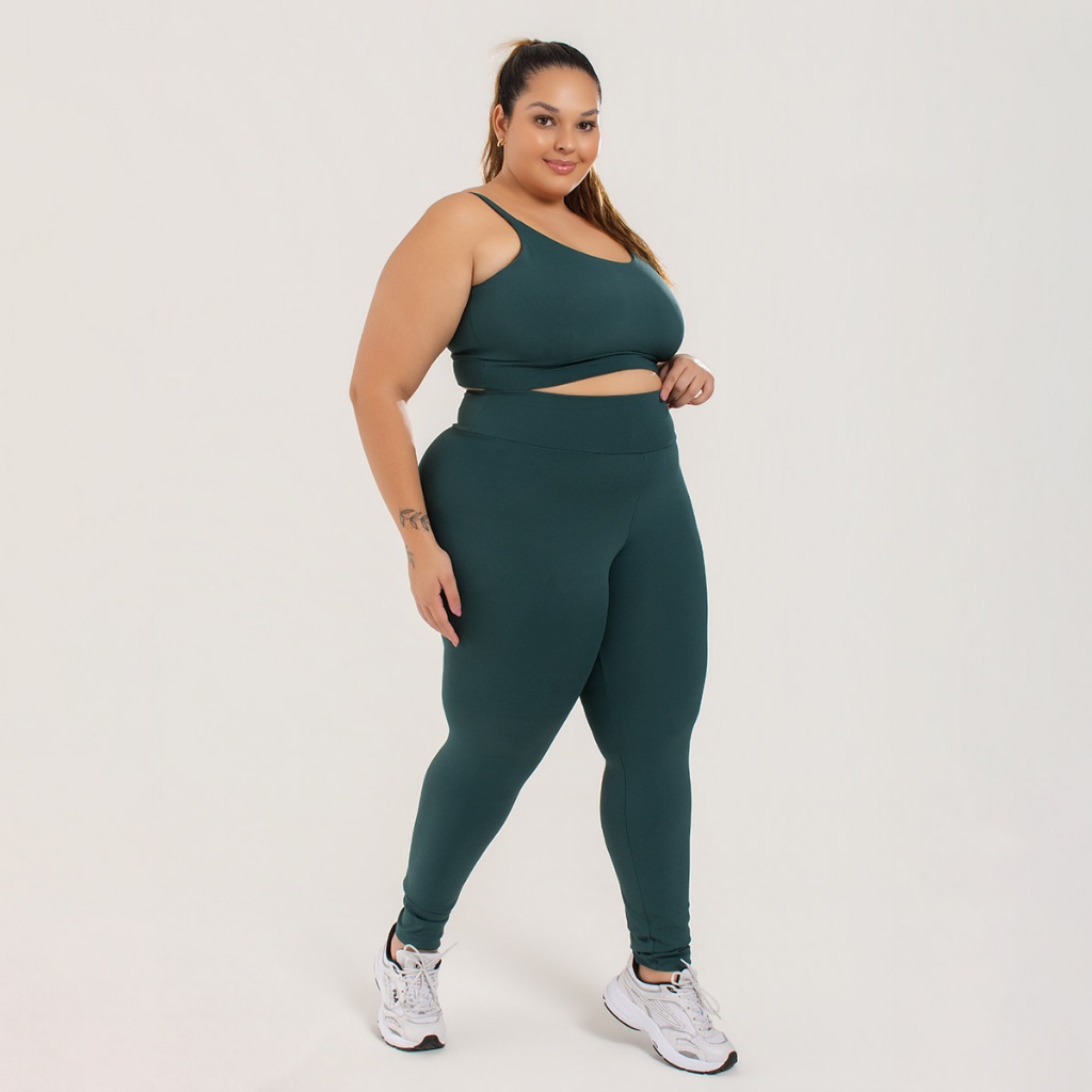 Conjunto Cintura Alta Plus Size Feminino Zero Transparência Poliamida Blackout Legging e Top Academia 46 ao 52