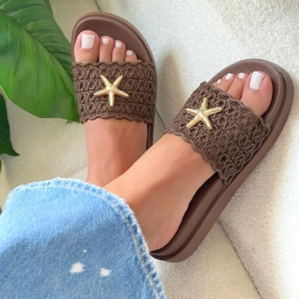 Chinelo Feminino Slide Estiloso Tira Larga Trançada Leve para Looks de Verão