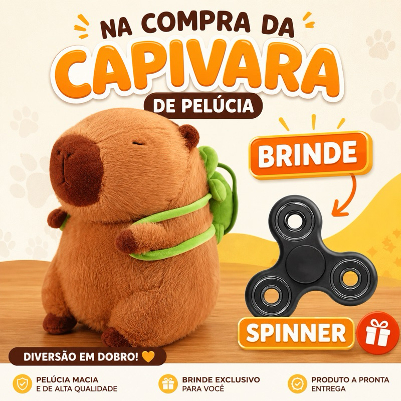 Capivara De Pelúcia Com Mochila Ótima Qualidade Importada 20 + Brinde 1 Spiner