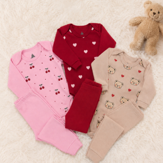 Kit 6 Peças Conjunto Bebê Menina (3 Body Manga Longa + 3 Calça) 100% Algodão RN ao GG Estampado